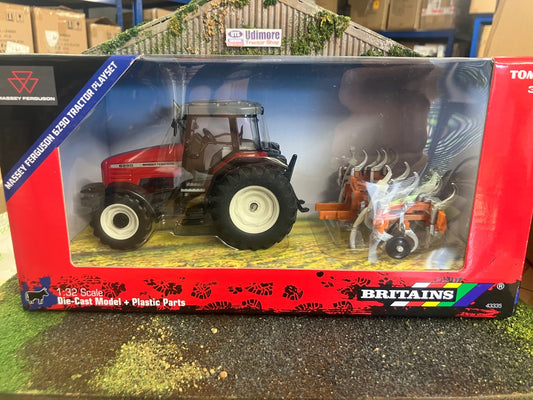 43335 Britains Massey Ferguson 6290 Tractor an orange Cultivator Heritage Playset 1:32 BOXED Image